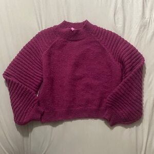 Sincerely Jules Ribbed-Sleeve Turtleneck Sweater in Berry